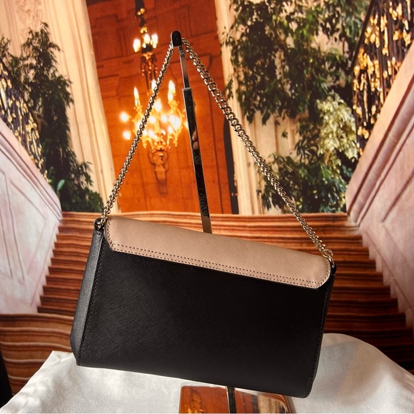 NWOT Kate Spade Laurel Greer Pale Pink Black Handbag, Chain Link Shoulder Strap - Picture 5 of 15